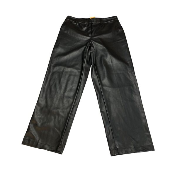 Ruby Rd. Pants Women's 10 Black Faux Leather Wide Leg Flat Front Pockets Outdoor - Picture 1 of 16